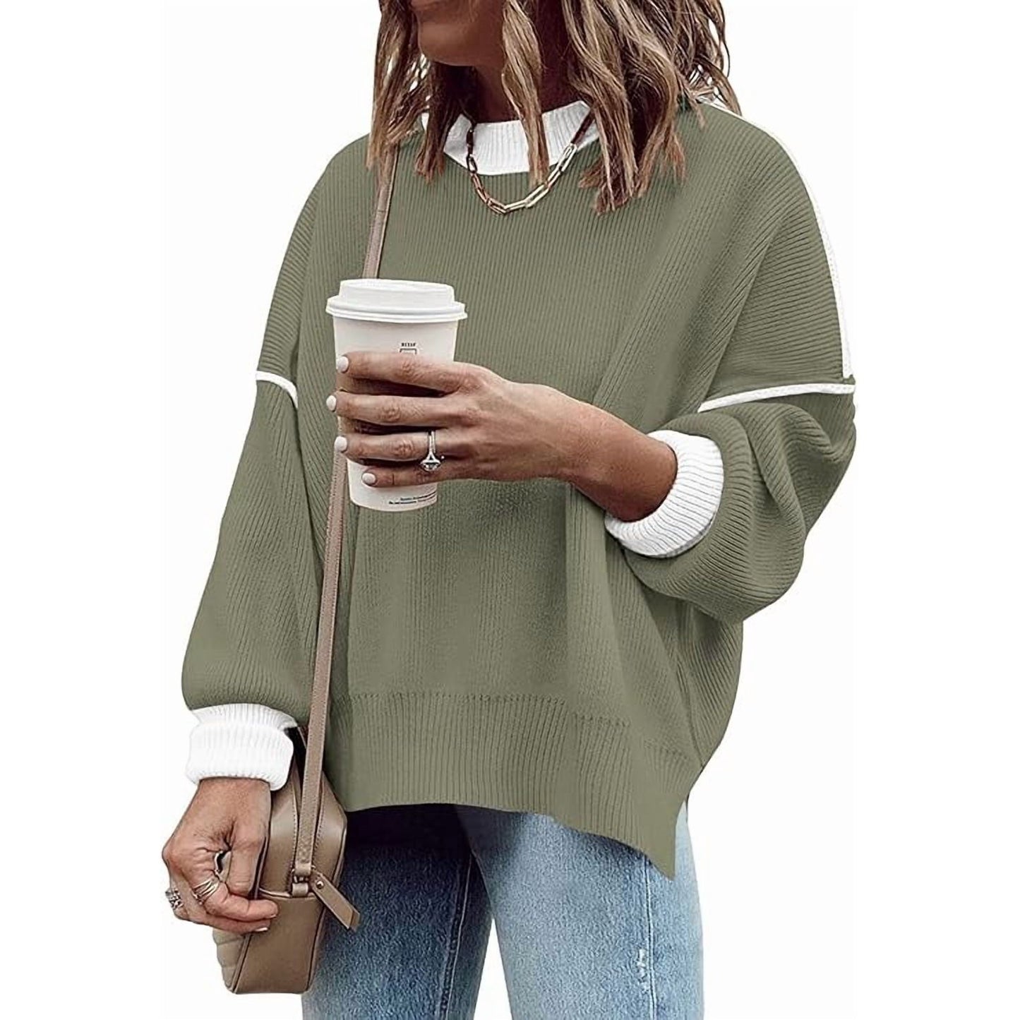 SOMER Womens Oversized Sweaters Fall Fashion Clothes Trendy Batwing Sleeve Colorblock Striped Knit Pullover Tops