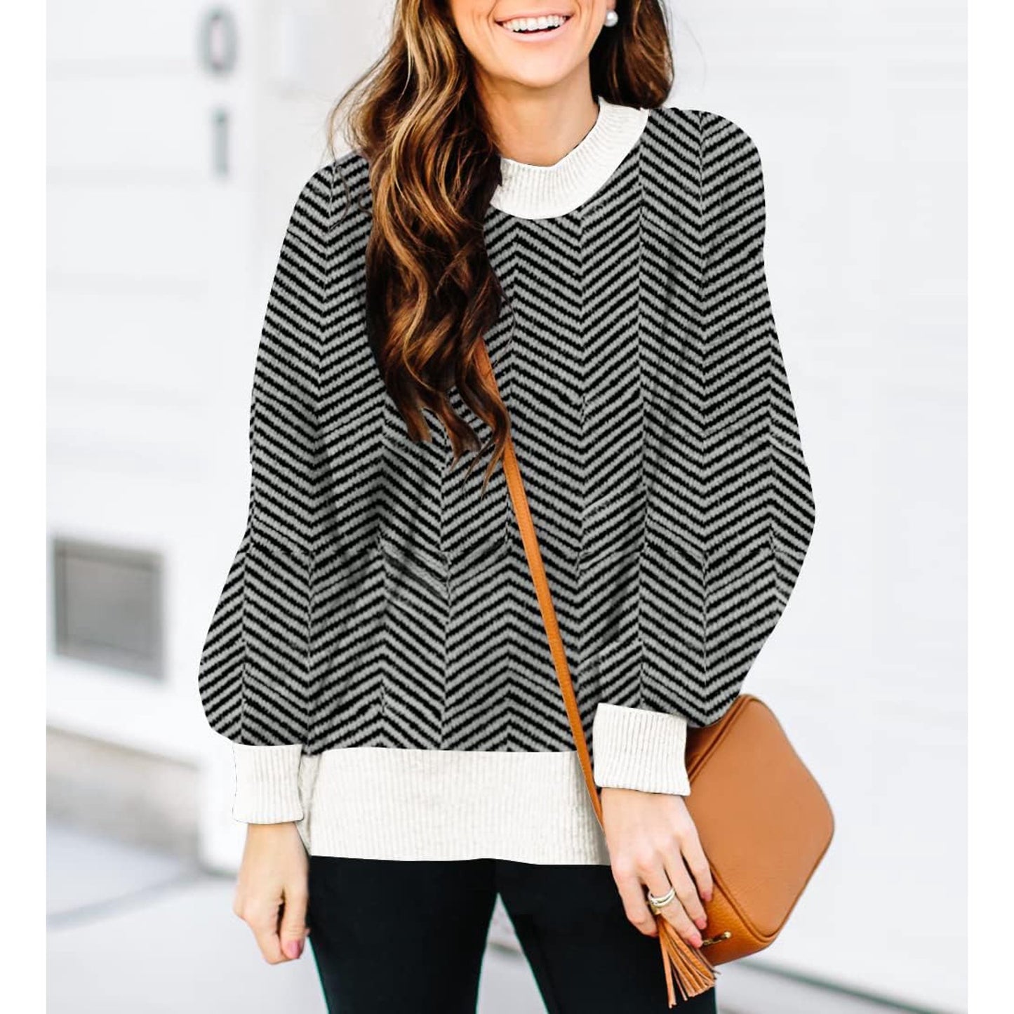 SOMER Womens Oversized Sweaters Fall Fashion Clothes Trendy Batwing Sleeve Colorblock Striped Knit Pullover Tops