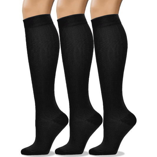 SOMER Compression Socks for Women & Men (3 Pairs), Knee High Socks is Best Support for Running, Travel and Cycling, Black