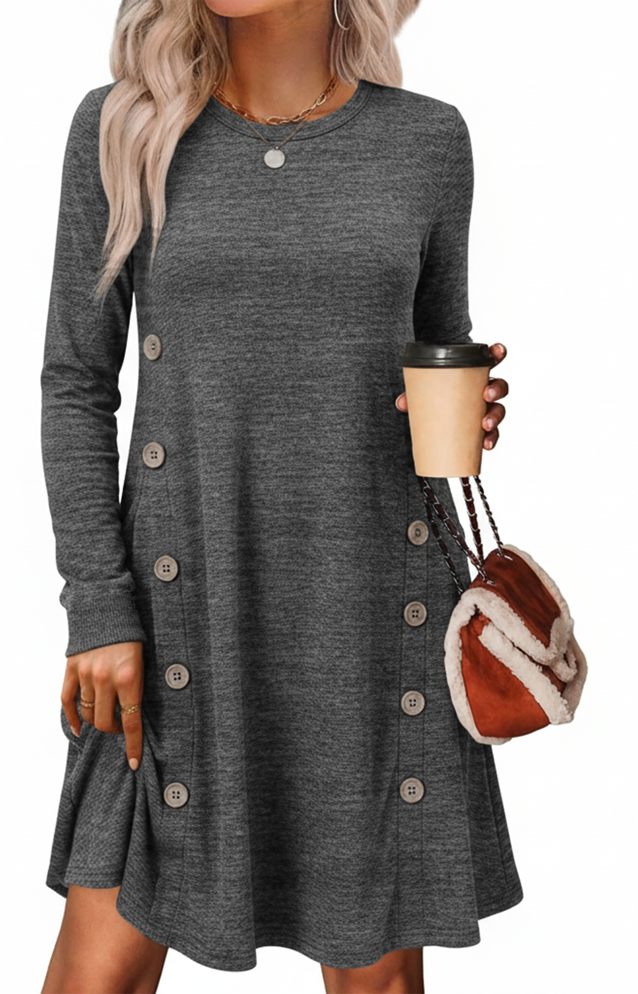 SOMER Womens Dresses Sweater Dress Long Sleeve Dress for Women Round Neck Button Side Causal with Pockets Winter Fall 2025