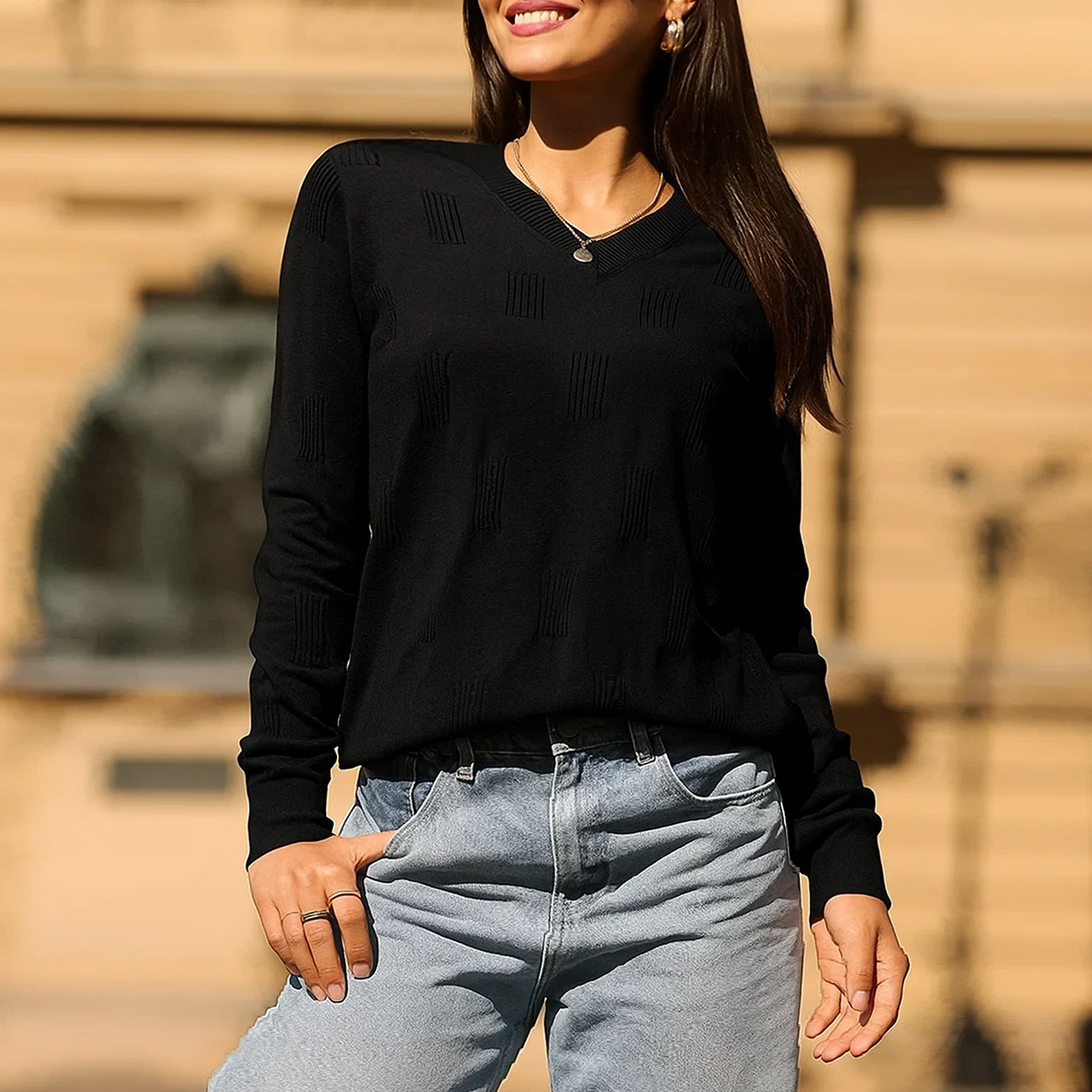 SOMER Womens Sweaters V Neck Pullover Long Sleeve Knitted Cozy Dressy Casual Lightweight Ladies Trendy Spring Fall Winter Sweaters for Women 2025