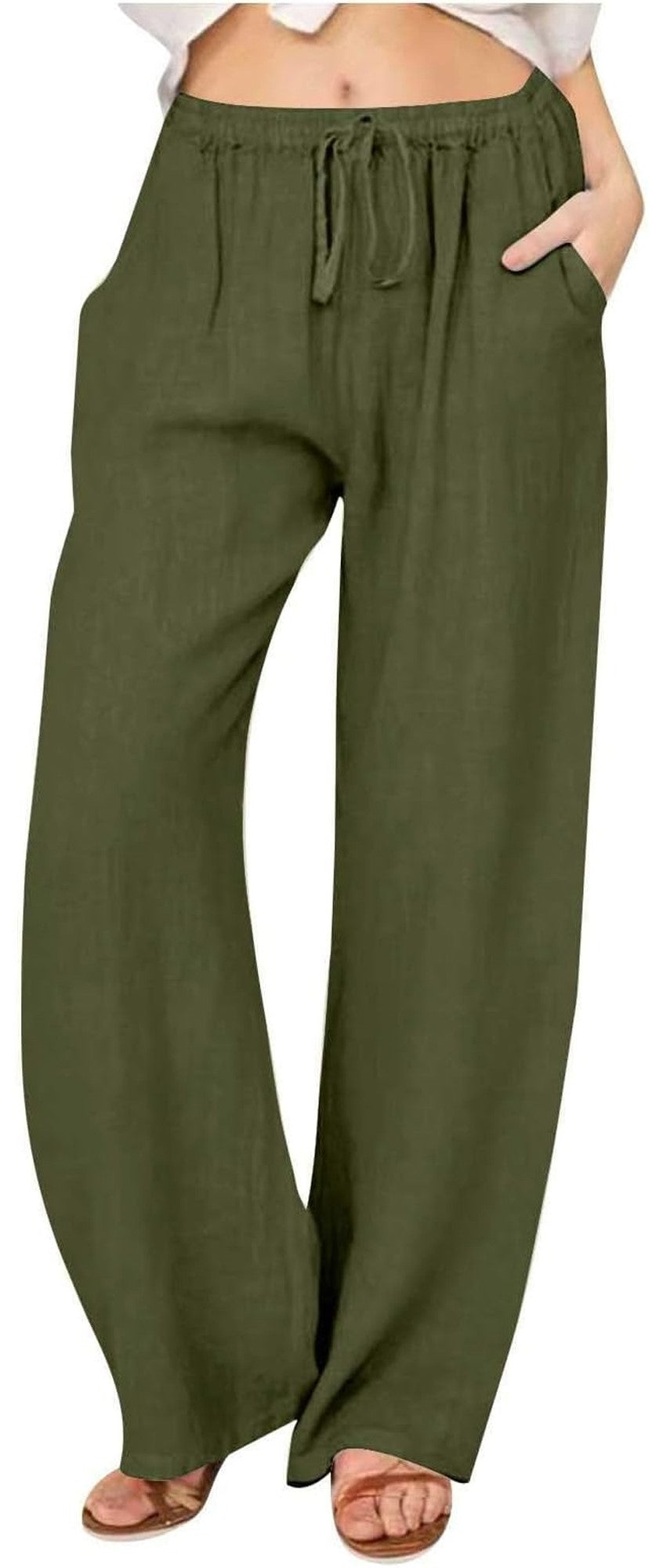 SOMER Pants for Women Flowy Casual Drawstring Waist Wide Leg Loose Cotton Linen Palazzo Pants with Pocket