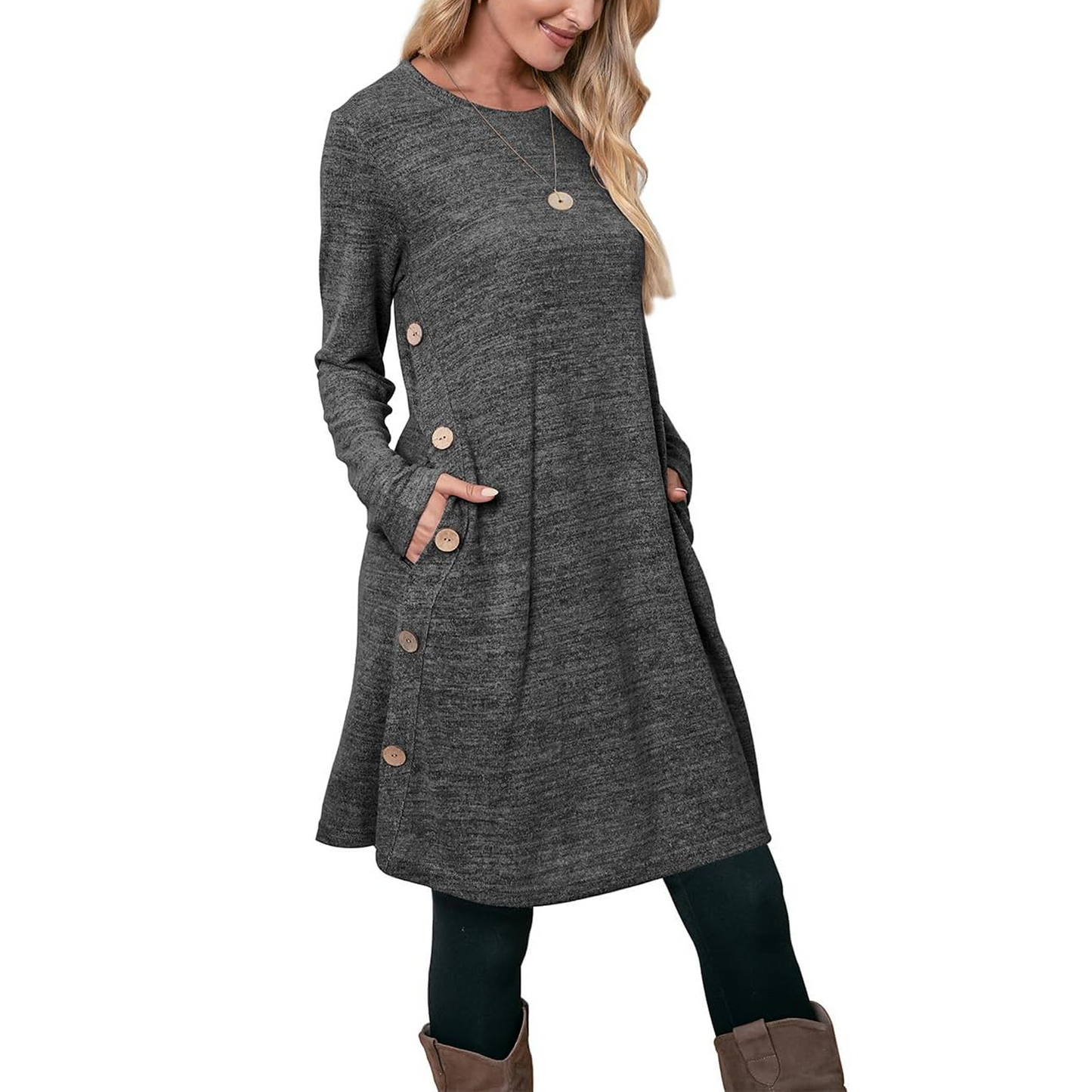 SOMER Womens Dresses Sweater Dress Long Sleeve Dress for Women Round Neck Button Side Causal with Pockets Winter Fall 2025