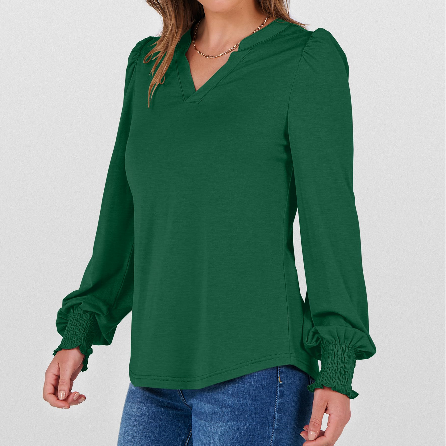 SOMER Womens Tops Fall Long Sleeve Shirts Business Casual V Neck Loose T-Shirts Dressy Work Tops with Smocked Cuffs
