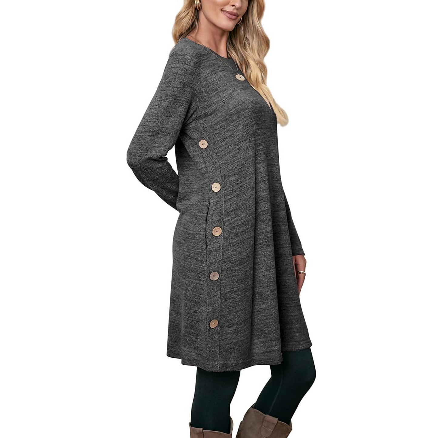 SOMER Womens Dresses Sweater Dress Long Sleeve Dress for Women Round Neck Button Side Causal with Pockets Winter Fall 2025