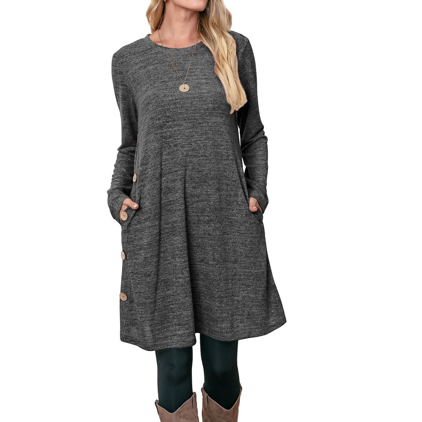 SOMER Womens Dresses Sweater Dress Long Sleeve Dress for Women Round Neck Button Side Causal with Pockets Winter Fall 2025