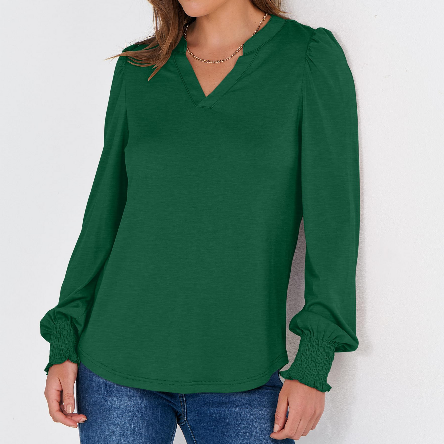 SOMER Womens Tops Fall Long Sleeve Shirts Business Casual V Neck Loose T-Shirts Dressy Work Tops with Smocked Cuffs