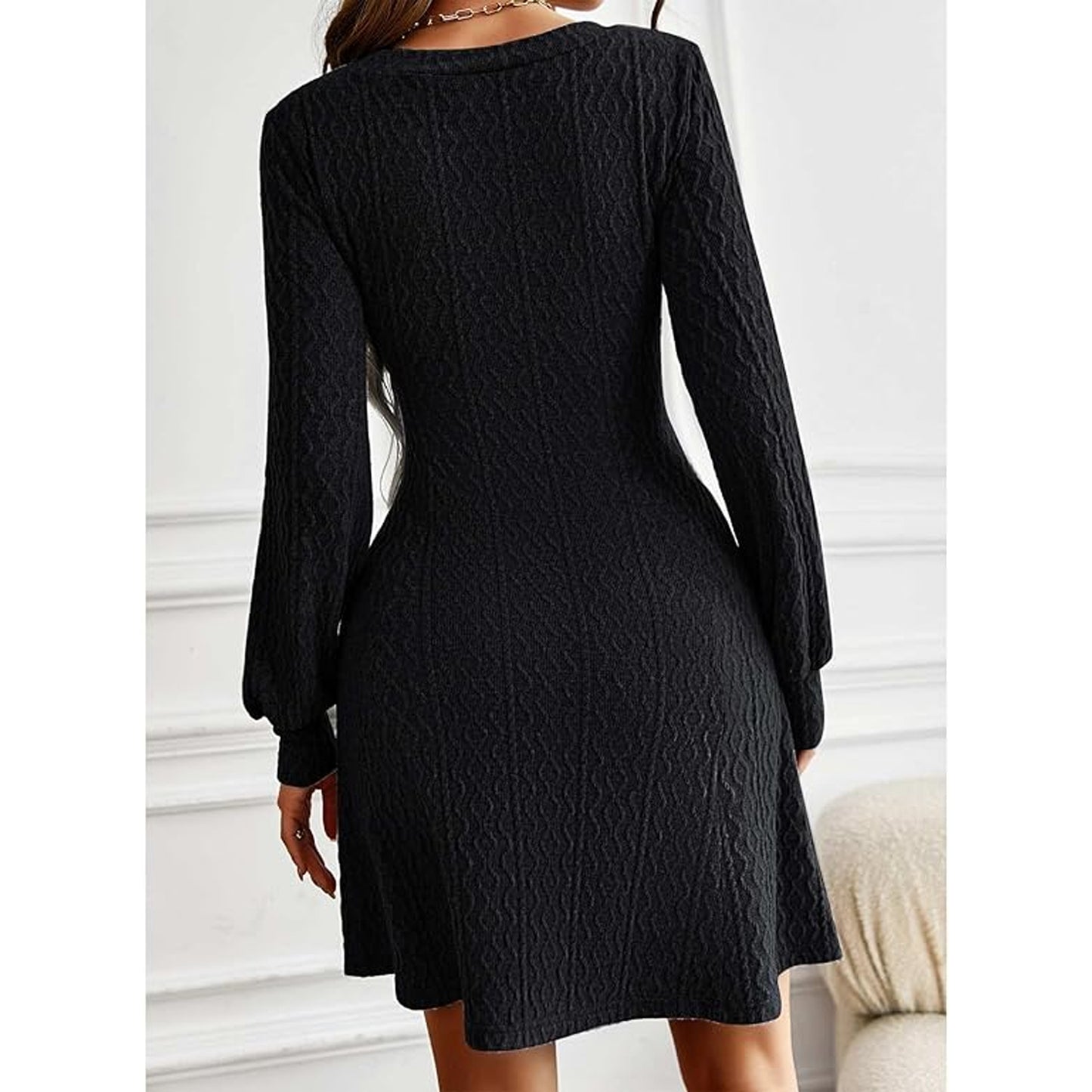 SOMER Womens Dress V-Neck Casual Dresses for Women Ripple Sweater Dress, Dresses for Women 2025 Elegant Classy Fall and Winter Long Sleeve Dress