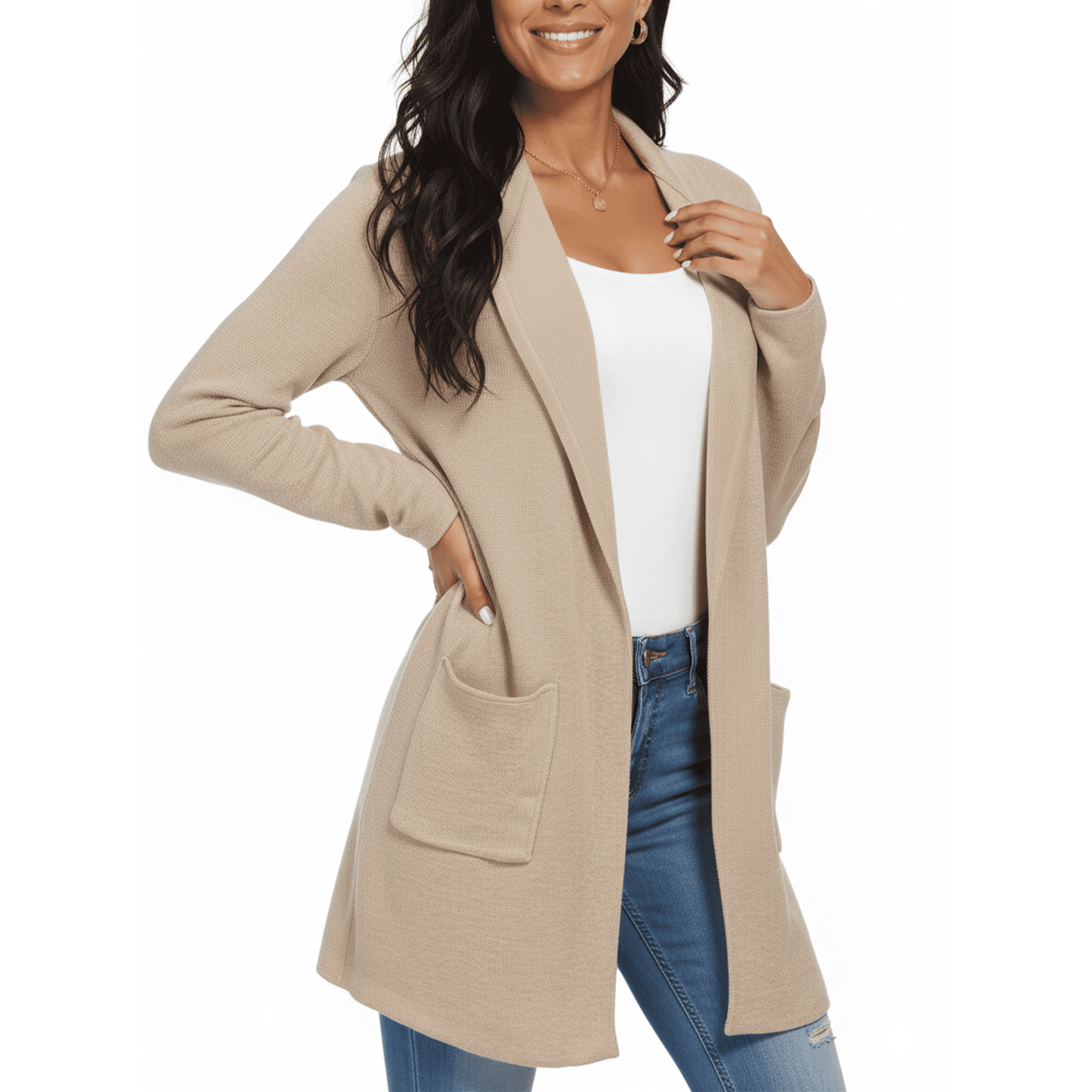 SOMER Cardigan Sweaters for Women Knit Long Sleeve Lightweight Fall Cardigan with Pockets, Casual Women’s Sweater Coat, Khaki