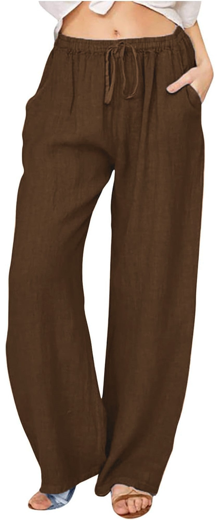 SOMER Pants for Women Flowy Casual Drawstring Waist Wide Leg Loose Cotton Linen Palazzo Pants with Pocket