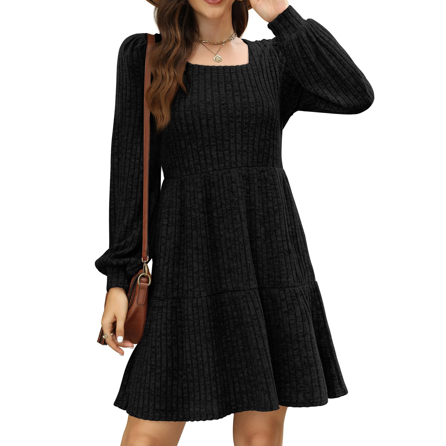 SOMER Womens Dresses Sweater Dress Long Sleeve Dress for Women Square Neck Knit Babydoll Dress with Pockets Winter Fall 2025