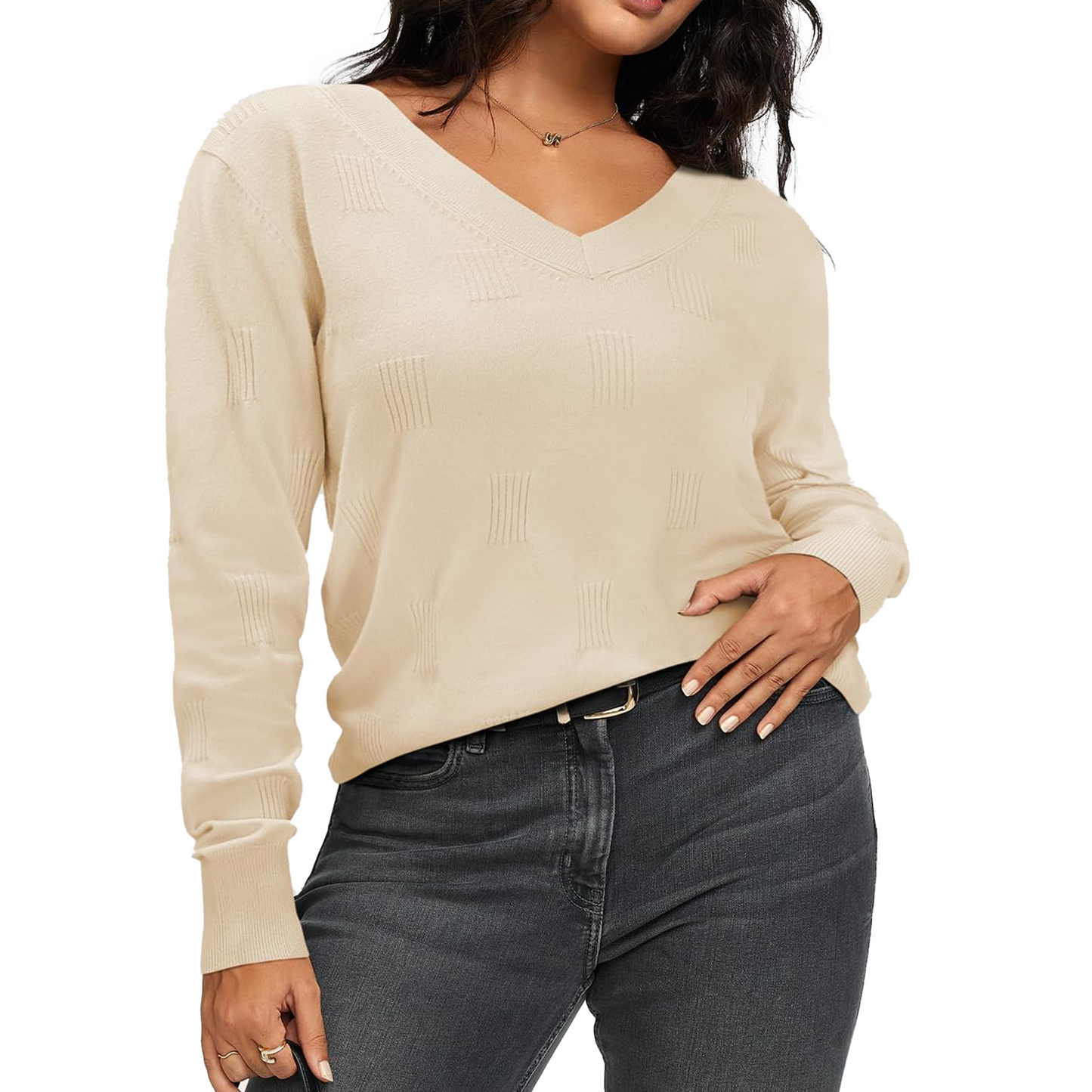 SOMER Womens Sweaters V Neck Pullover Long Sleeve Knitted Cozy Dressy Casual Lightweight Ladies Trendy Spring Fall Winter Sweaters for Women 2025