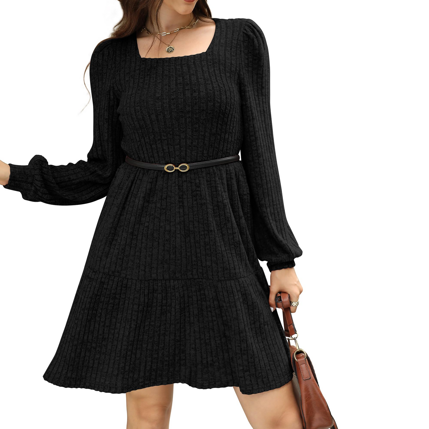 SOMER Womens Dresses Sweater Dress Long Sleeve Dress for Women Square Neck Knit Babydoll Dress with Pockets Winter Fall 2025