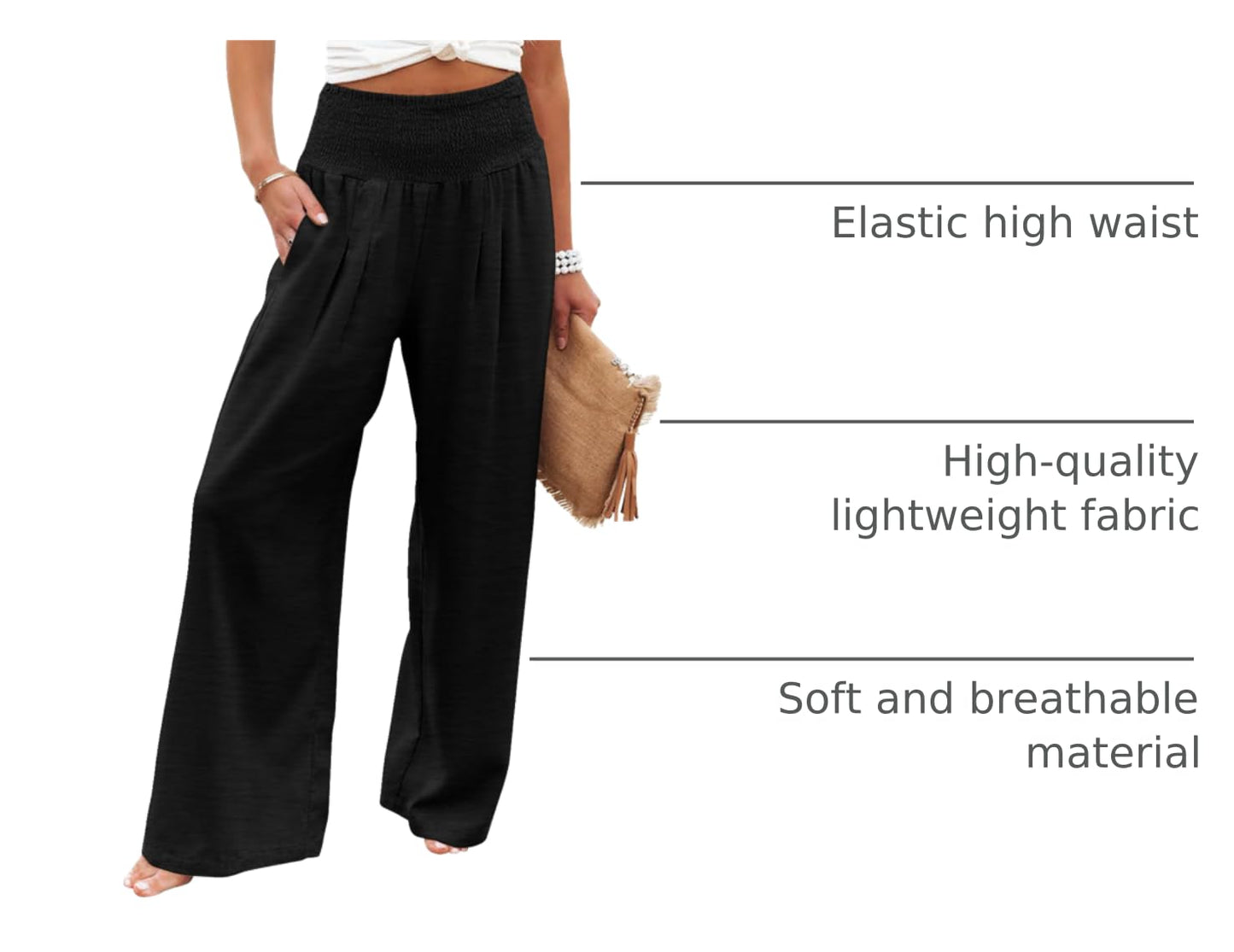 SOMER Womens Elastic High Waisted Palazzo Pants Casual Wide Leg Long Lounge Pant Trousers with Pocket