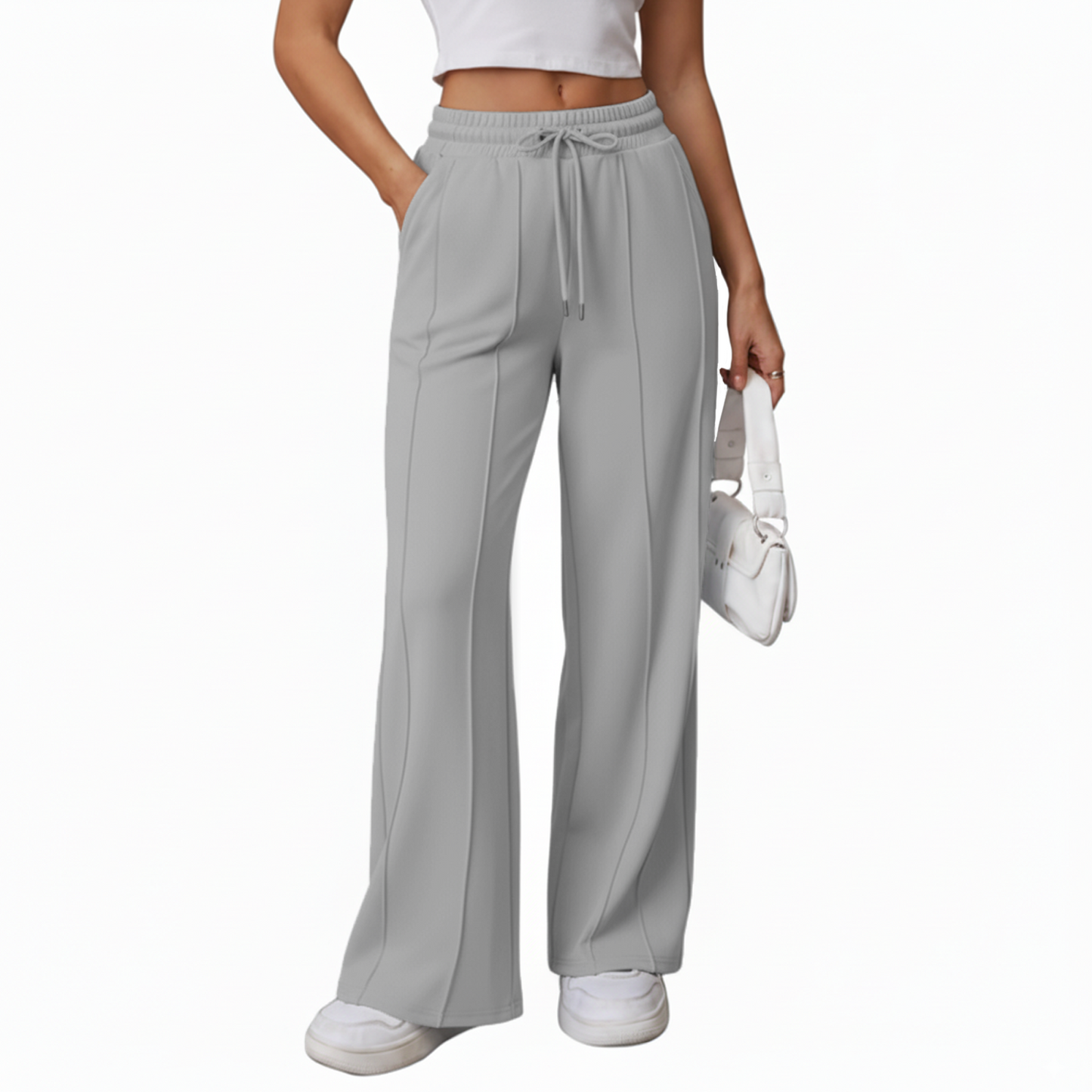 SOMER Yoga Sweatpants High Waisted for Women Elastic Elevated Seams Wide Leg Drawstring Loose Joggers Long Pants with Pockets