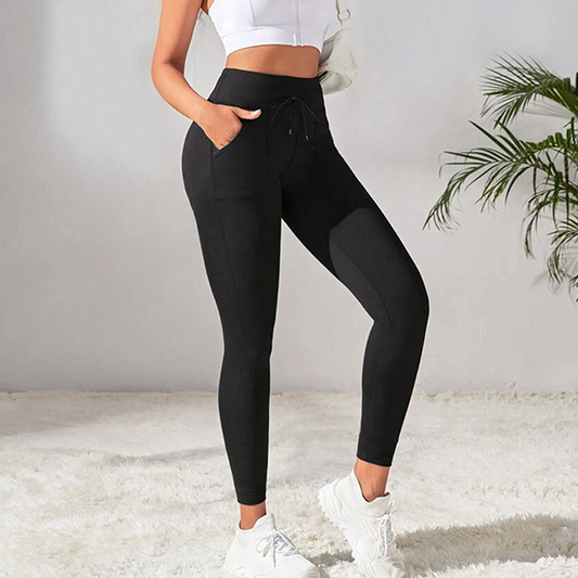 SOMER Leggings for Women Yoga Pants Black Womens Joggers Drawstring High Waisted Leggings with Pockets for Gym Workout Pants 2025