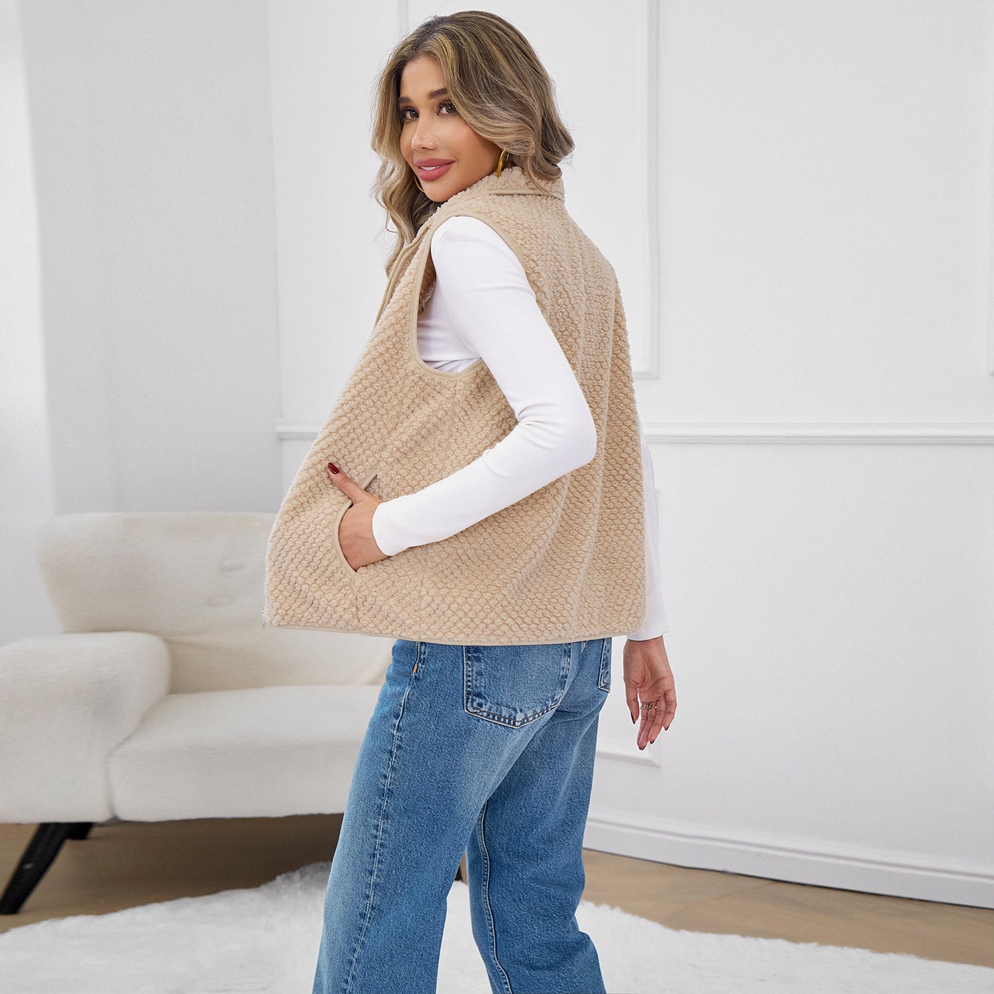 SOMER Vest for Women Sherpa Fleece Trendy Warm Sleeveless Vests Jacket Lightweight Zip Coats with Pockets Fall Outerwear