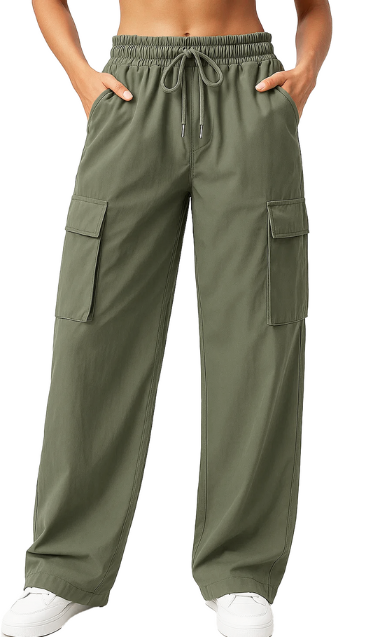 SOMER Cargo Pants Women Joggers Drawstring Elastic High Waist Wide Leg Hiking Pant Trousers Casual Pants With Pockets