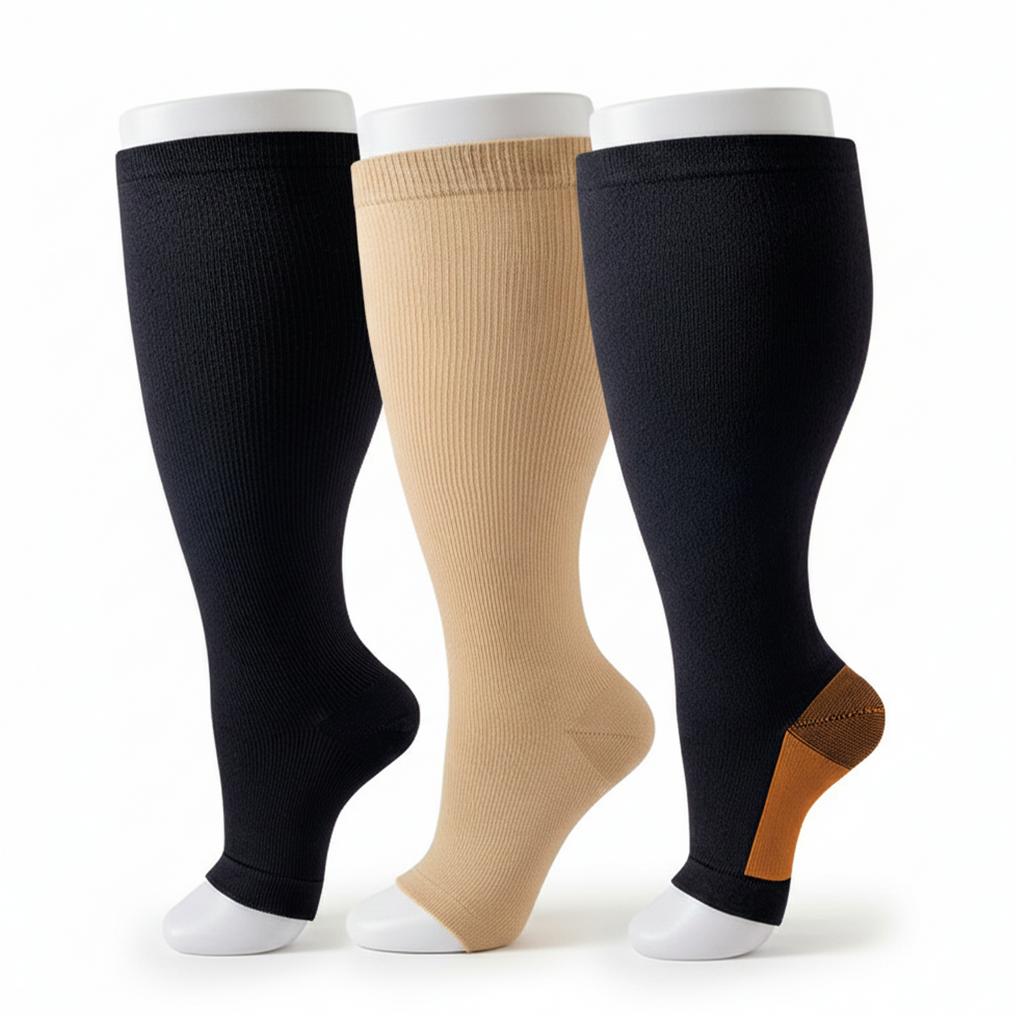 SOMER 3 Pairs Socks for Women Knee High Socks Plus Size Toeless Cozy