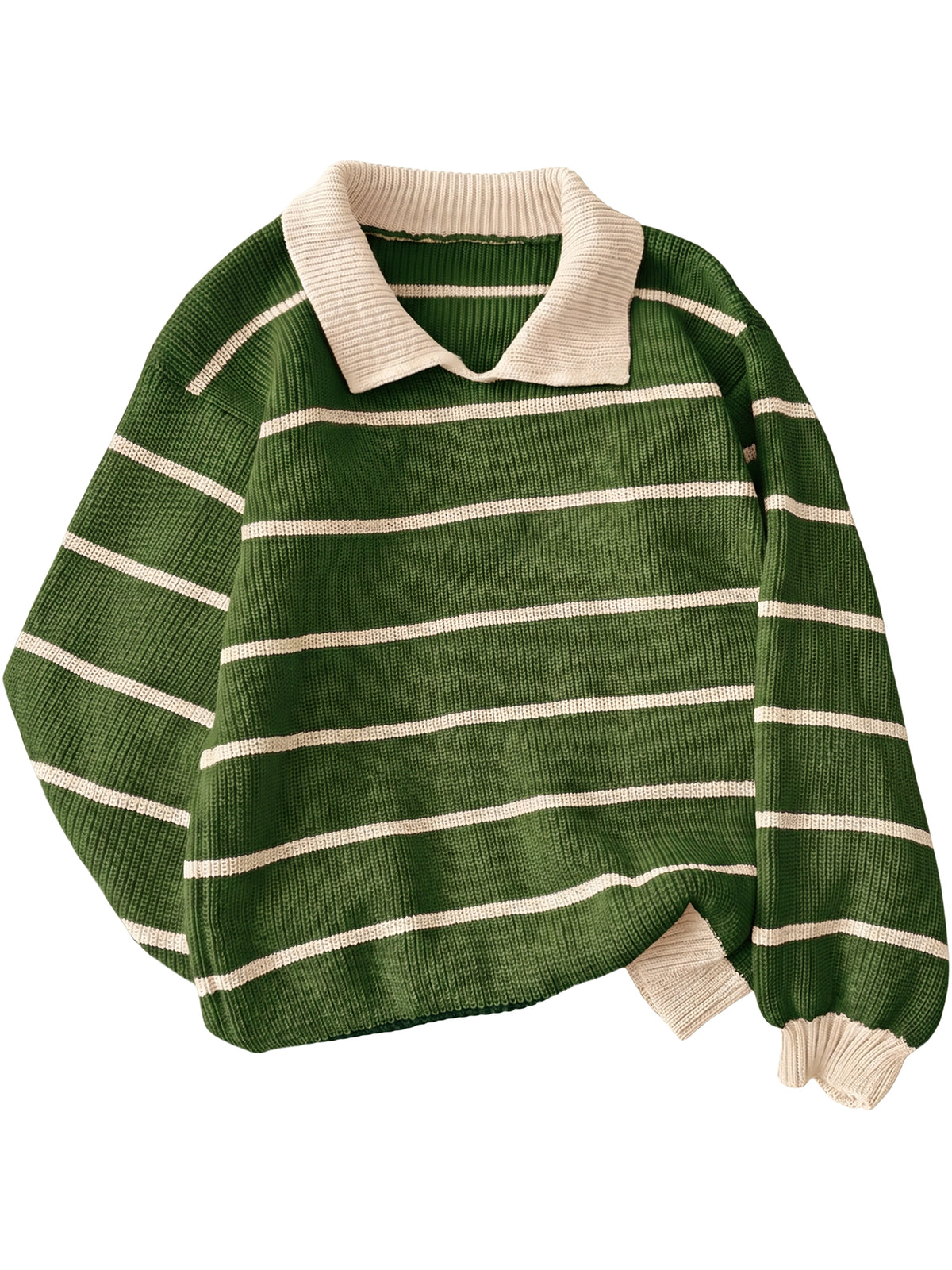 SOMER Women's Striped Collared Sweater Oversized Long Sleeve Knit Pullover Top, Casual Preppy Polo Style