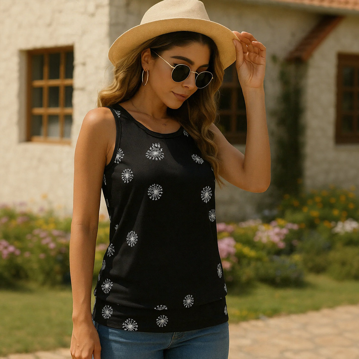 SOMER Womens Tank Tops Crewneck Floral Casual Summer Sleeveless Shirts Trendy Vacation Clothes 2025