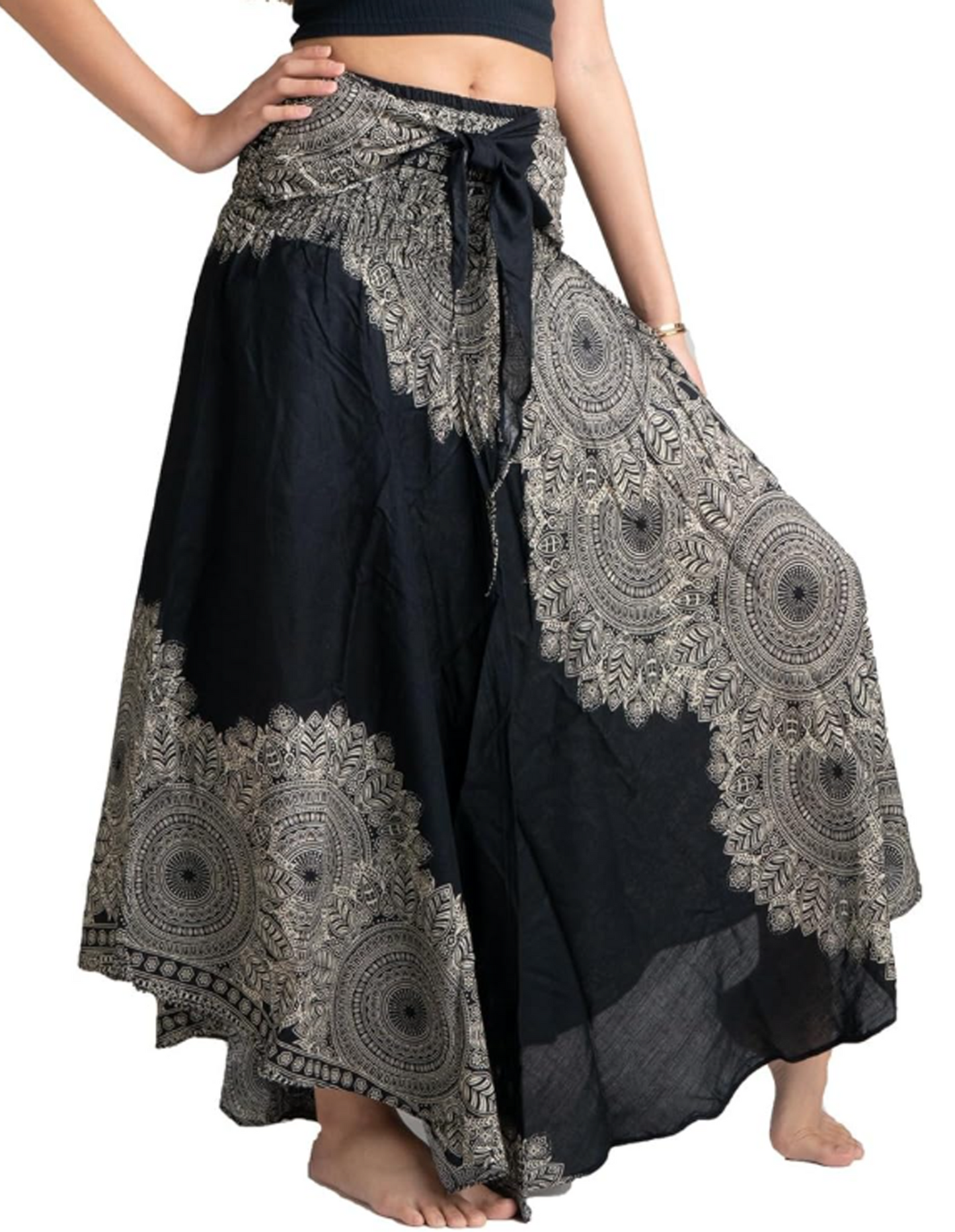 SOMER Skirts for Women Maxi Skirts High Waisted Boho Floral Printed Causal Skirt Flowing Long Skirt Black