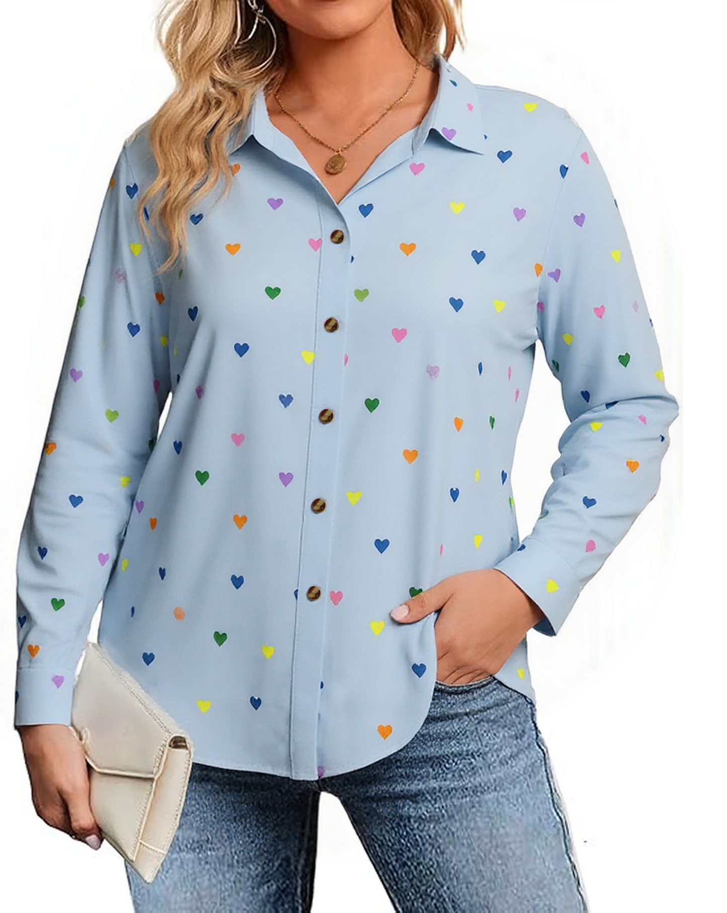 SOMER Plus Size Button Down Shirts for Women Blouses Short Sleeve V Neck Cute Heart Print Shirts Casual Summer Vacation Tops Loose Fit