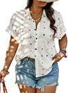 SOMER Plus Size Button Down Shirts for Women Blouses Short Sleeve V Neck Cute Heart Print Shirts Casual Summer Vacation Tops Loose Fit