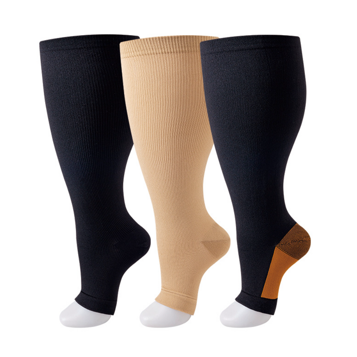 SOMER 3 Pairs Plus Size Socks Open Toe for Women Wide Calf Knee High Sock