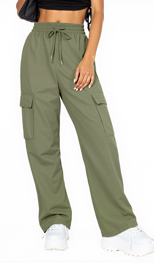 SOMER Cargo Pants Women Drawstring Elastic Joggers for Women High Waist Wide Leg Hiking Pant Trousers Lightweight Casual Pants With Pockets