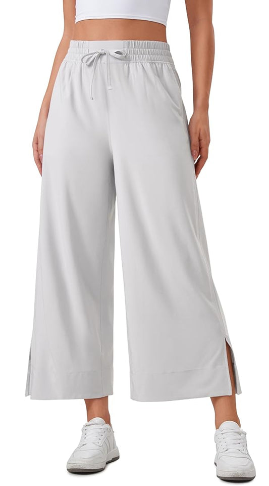 SOMER Linen Pants Women Wide Leg Cropped Capri Pants for Women Drawstring Waist, Breathable Loose Fit with Pockets