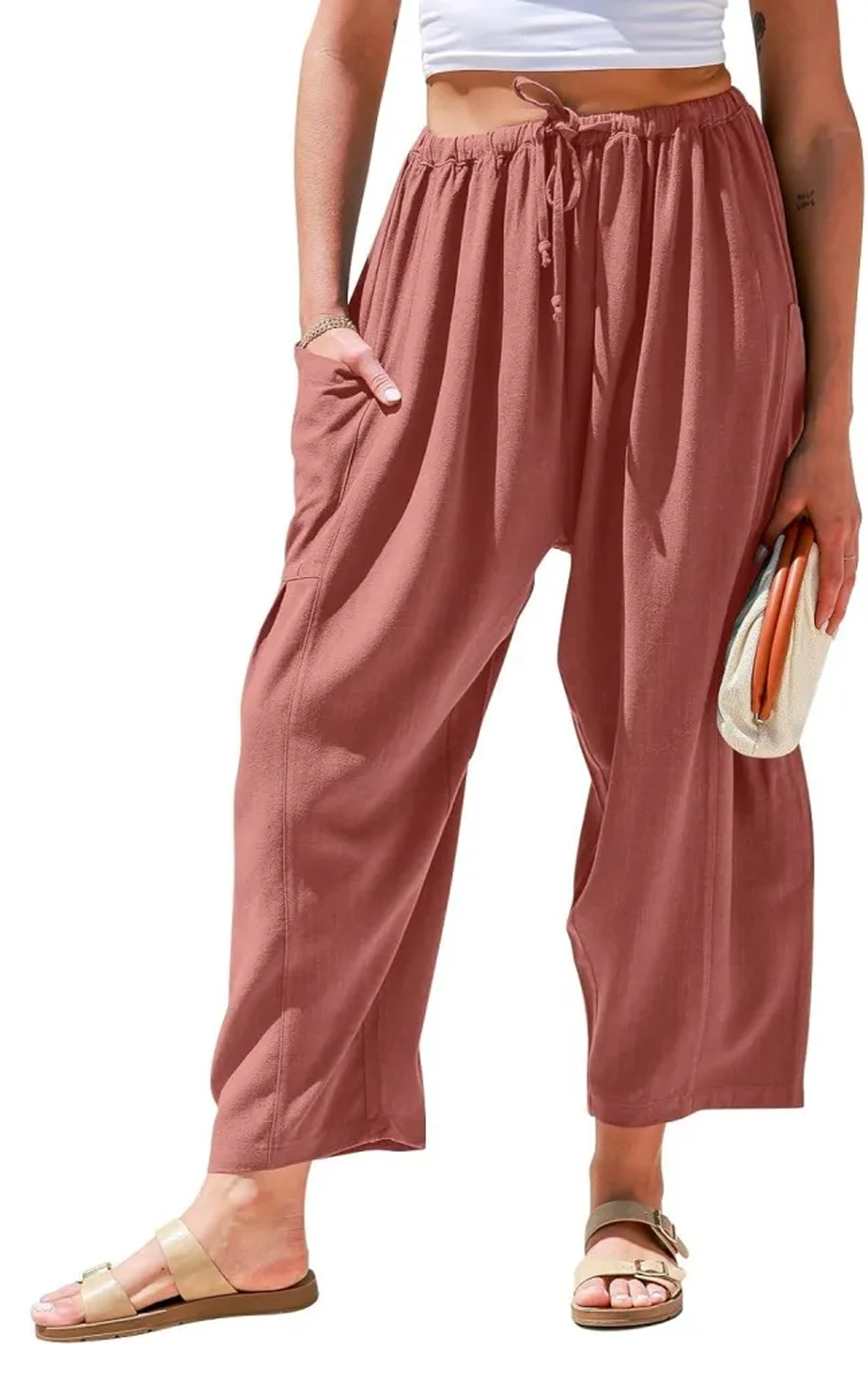 SOMER Linen Pants for Women Wide Leg Palazzo Trousers Loose Fit Pleated Flowy Pants with Pockets Elastic Waist Casual Harem Travel Dressy Pants Summer Fall Black (Available in Plus Size)