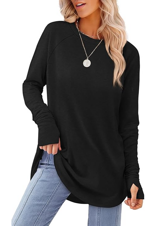 SOMER Womens Tops, Going Out Trendy Long Sleeve Shirts for Women, Thumbhole Cute Basic Tees for Women Loose, Casual Comfort Solid Color Round Neck Womens Sweatshirt for Leggings, Jeans and Skirts