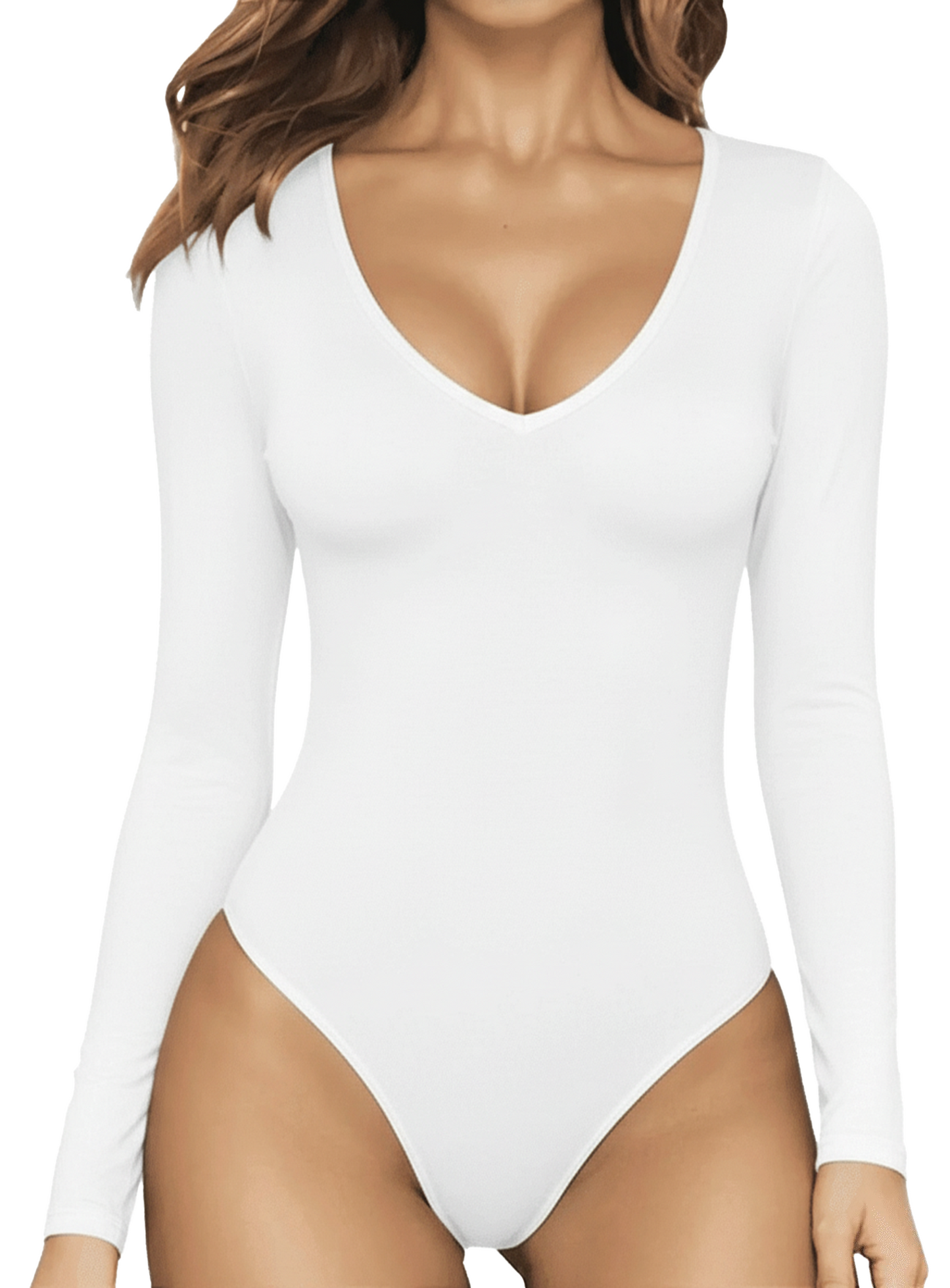 SOMER Body Suit Tummy Control Deep V Neck Long Sleeve Tops Black Bodysuit for Women Clothing