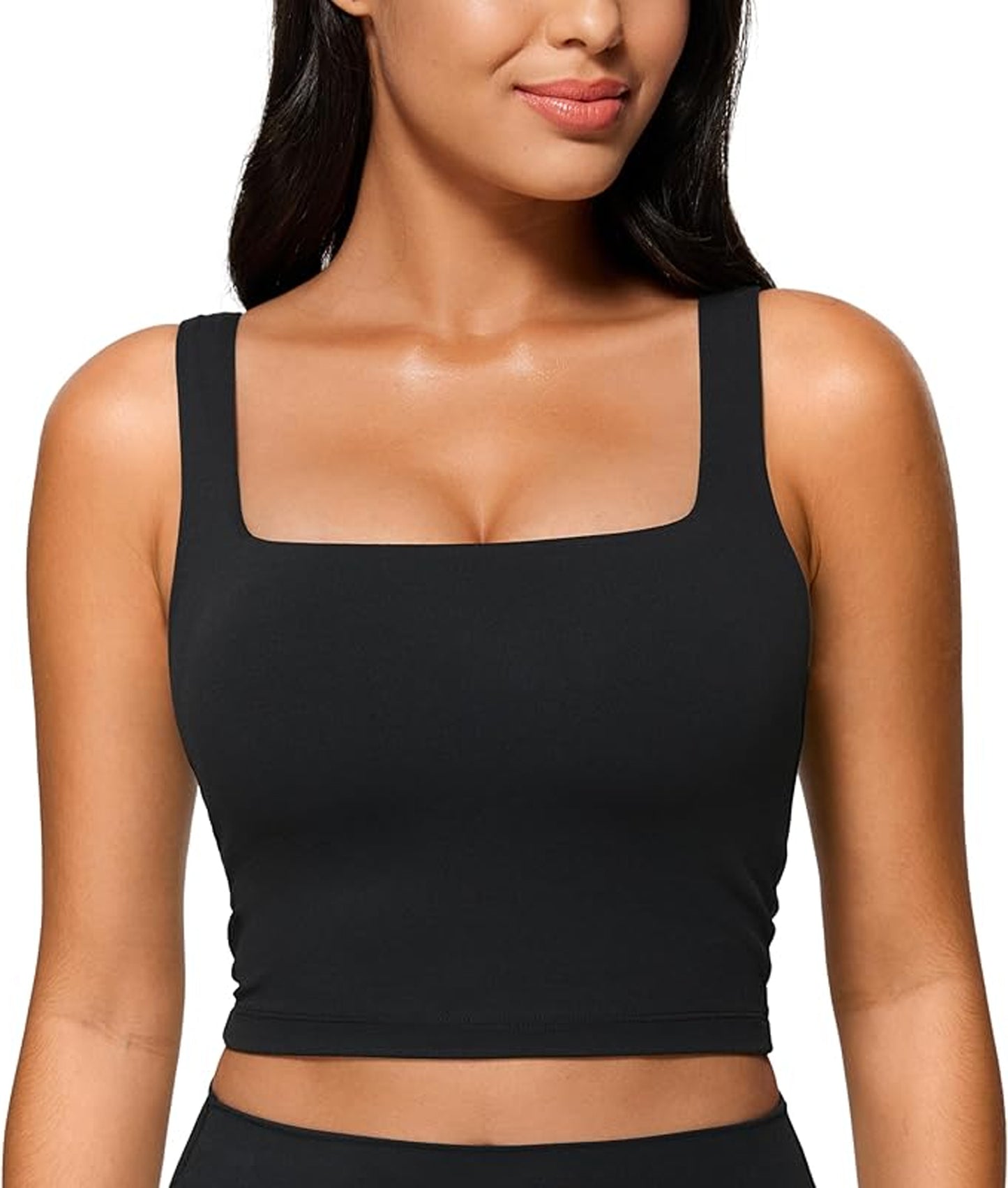 SOMER Womens Sports Bra Square Neck Longline Sports Bra - Workout Crop Tank Tops Yoga Camisole with Built in Pads