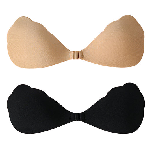SOMER 2 Pack Strapless Bra Invisible Push-Up Sticky Bra, Adhesive Bra Fan-Shaped for Weddings Parties (Skin and Black)