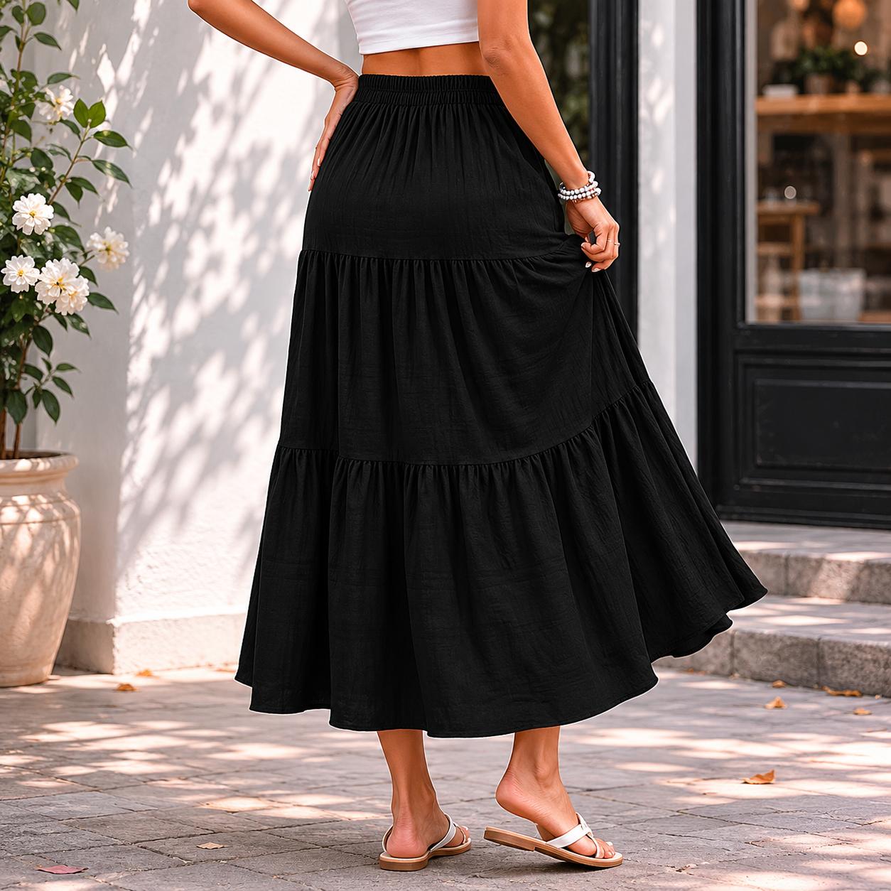 SOMER linen Skirts For Women Flowy Maxi Skirt Summer linen Pleated High Waisted Casual Long Skirts With Pockets