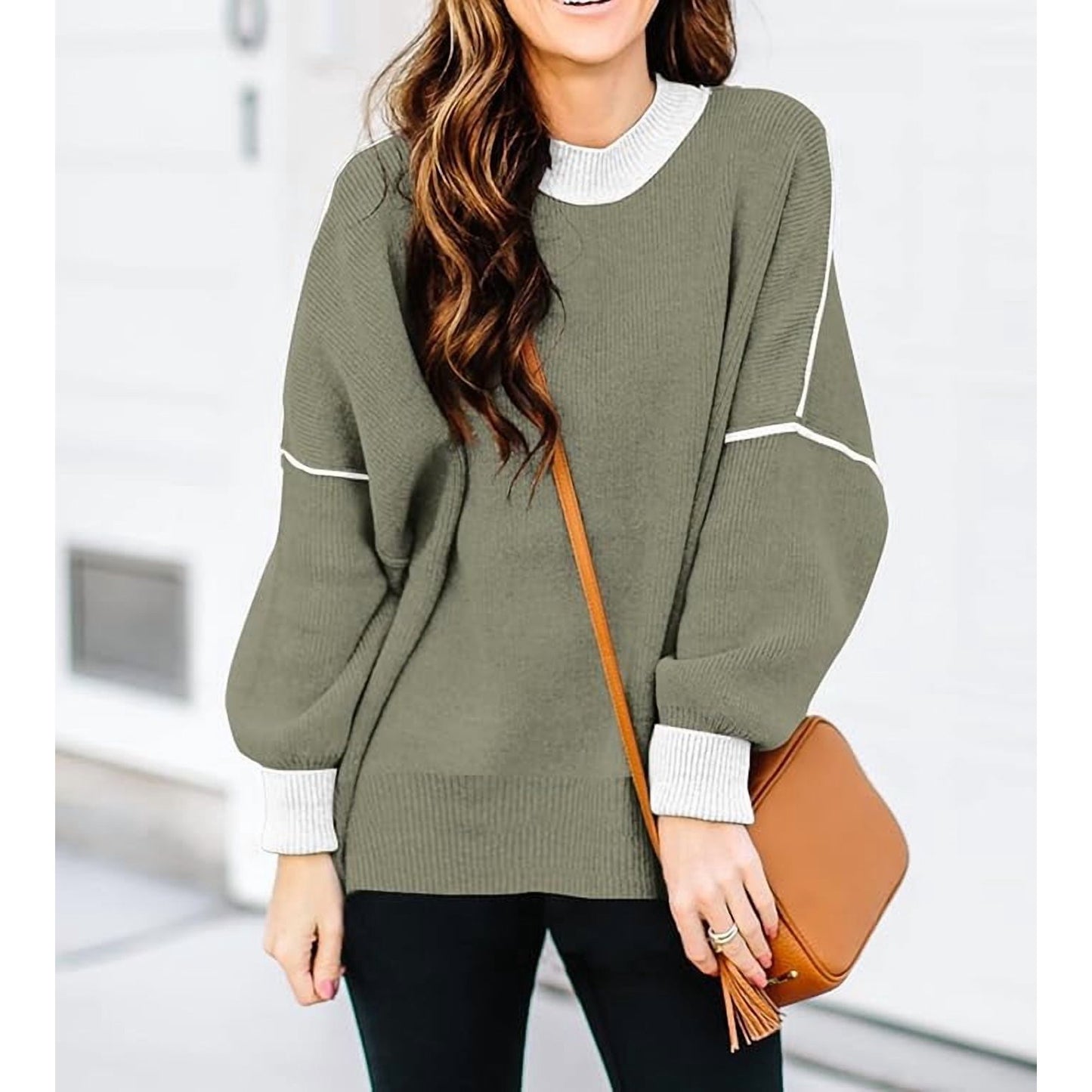 SOMER Womens Oversized Sweaters Fall Fashion Clothes Trendy Batwing Sleeve Colorblock Striped Knit Pullover Tops