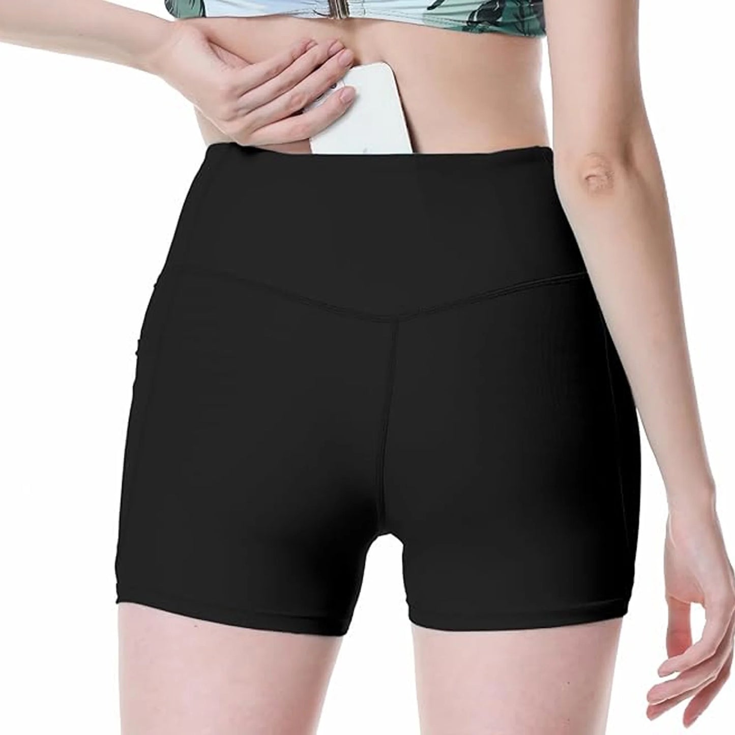 SOMER Gym Shorts Women Biker Shorts Athletic High Waisted Crossover with Pockets Workout Black Short No Front Seam Comfy 2025
