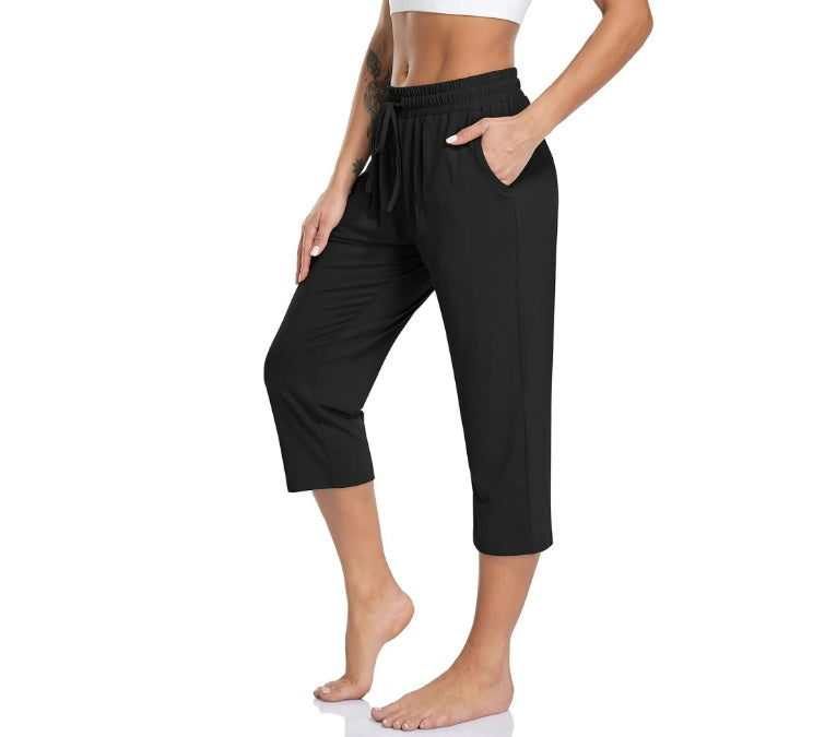 SOMER Yoga Pants with Pockets for Women Capri Flared Pants High Waist Drawstring Workout Pants Casual Work Pants Flare Leggings for Summer
