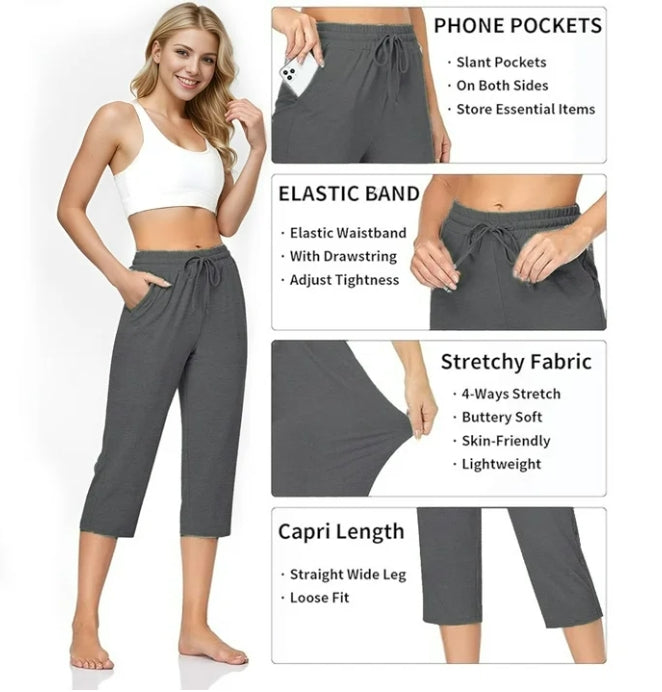 SOMER Yoga Pants with Pockets for Women Capri Flared Pants High Waist Drawstring Workout Pants Casual Work Pants Flare Leggings for Summer