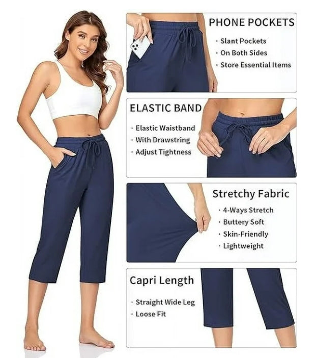 SOMER Yoga Pants with Pockets for Women Capri Flared Pants High Waist Drawstring Workout Pants Casual Work Pants Flare Leggings for Summer