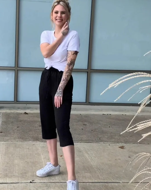 SOMER 2-Pack Yoga Pants with Pockets for Women Capri Flared Pants High Waist Drawstring Workout Pants Casual Work Pants Flare Leggings for Summer