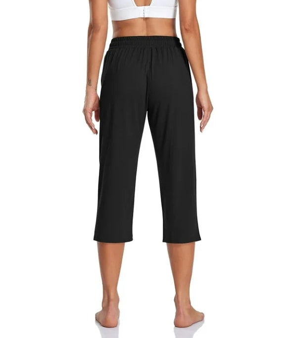 SOMER 2-Pack Yoga Pants with Pockets for Women Capri Flared Pants High Waist Drawstring Workout Pants Casual Work Pants Flare Leggings for Summer