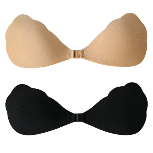 SOMER 2 Pack Strapless Bra Invisible Push-Up Sticky Bra, Adhesive Bra Fan-Shaped for Weddings Parties (Skin and Black)