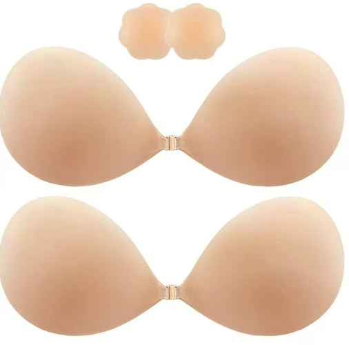 SOMER 2 Pairs Backless Bra, Sticky Bra, Reusable Adhesive Bra, Strapless Bras for Women, Push Up Backless Strapless Bra for Backless Dress Top, Adhesive Invisible Lift Up Bras with Nipple Covers