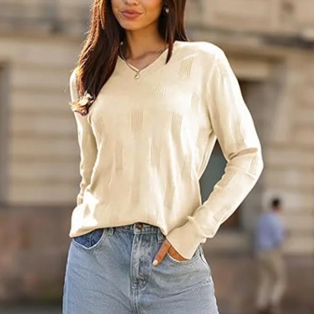 SOMER Womens Sweaters V Neck Pullover Long Sleeve Knitted Cozy Dressy Casual Lightweight Ladies Trendy Spring Fall Winter Sweaters for Women 2025