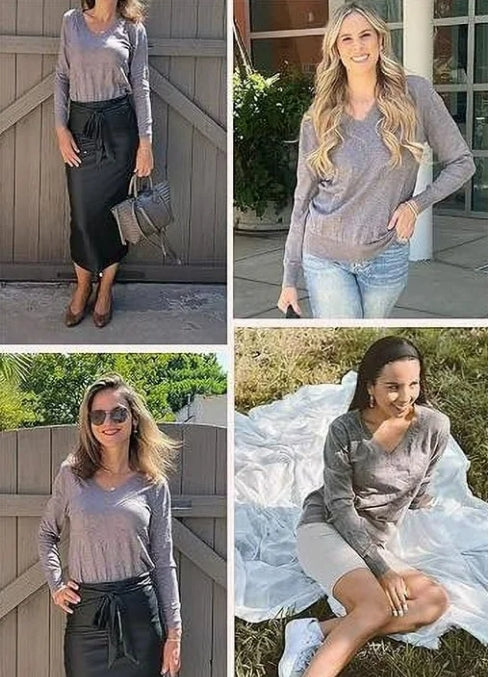 SOMER Womens Sweaters V Neck Pullover Long Sleeve Knitted Cozy Dressy Casual Lightweight Ladies Trendy Spring Fall Winter Sweaters for Women 2025