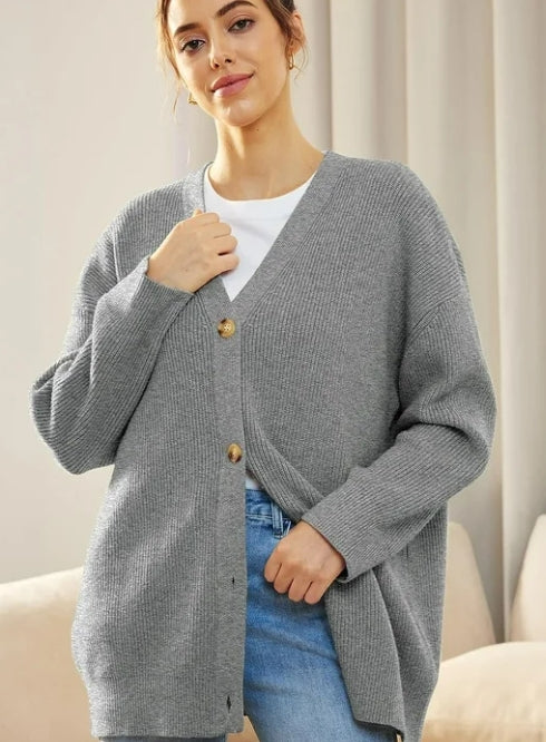 SOMER Women's Cardigan Open Front Oversized Button Lightweight Trendy Sweaters V Neck Loose Cardigans Knit Outwear for Spring Fall Winter