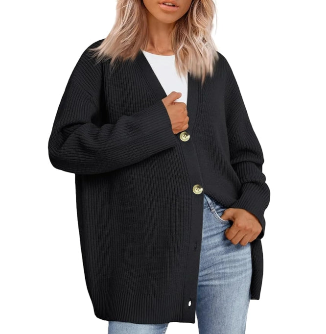 SOMER Women's Cardigan Open Front Oversized Button Lightweight Trendy Sweaters V Neck Loose Cardigans Knit Outwear for Spring Fall Winter